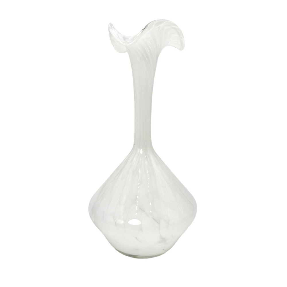 20:03Vintage Hand Blown White Swirl‎ Latticino Ruffled Art Glass Vase MCM Italy